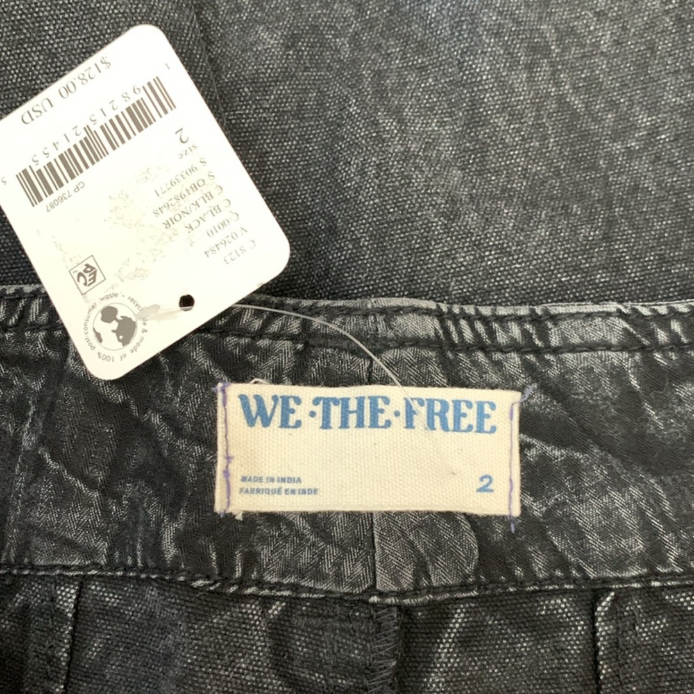 FREE PEOPLE Denim Cropped Slim Barrel Pants Distressed Black NWT Supersonic - Picture 11 of 13